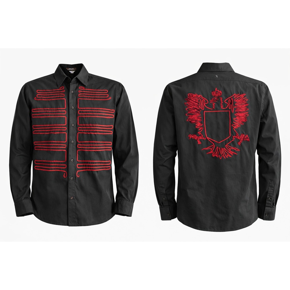 Roar Gothic Military Embroidered‎ Eagle Shirt Mens Large Y2K Emo Punk Black